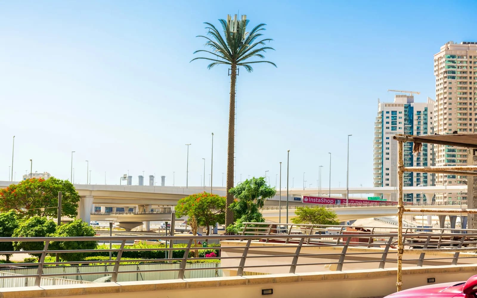 Apartment towers beside a Dubai highway