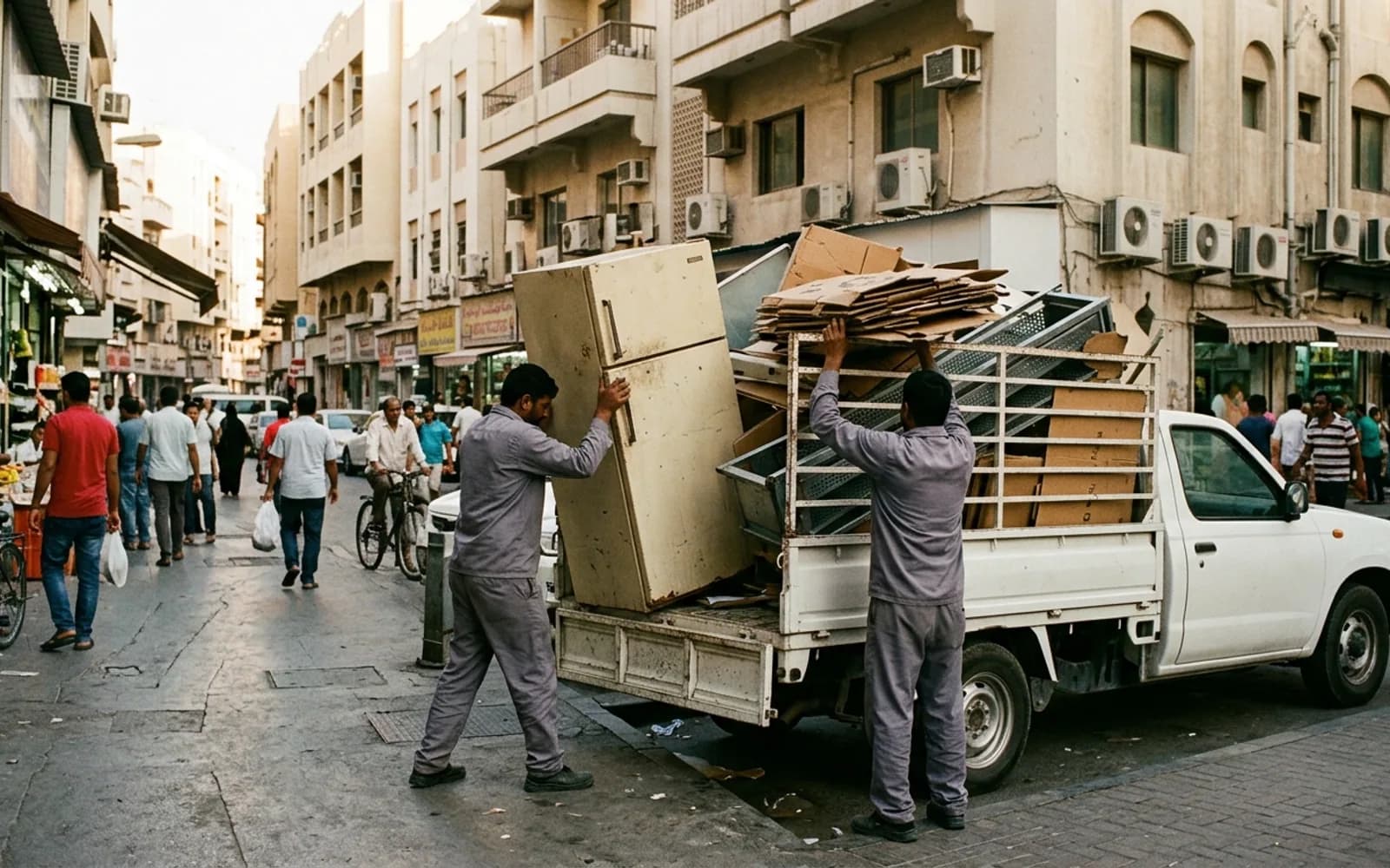Junk removal crew loading a truck in Deira, Dubai