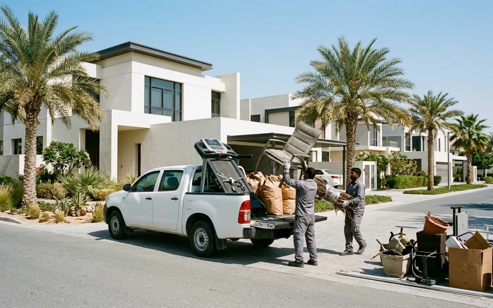 Junk removal crew loading a truck in Mohammed Bin Rashid City (Meydan), Dubai