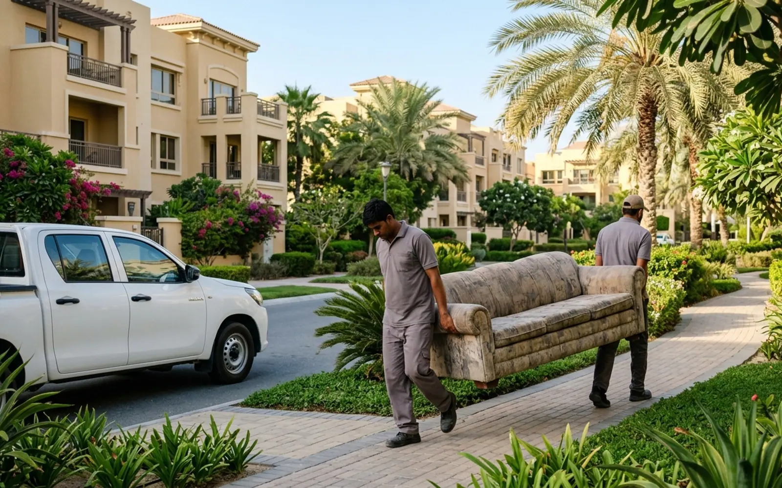 Junk removal crew loading a truck in The Greens & The Views, Dubai