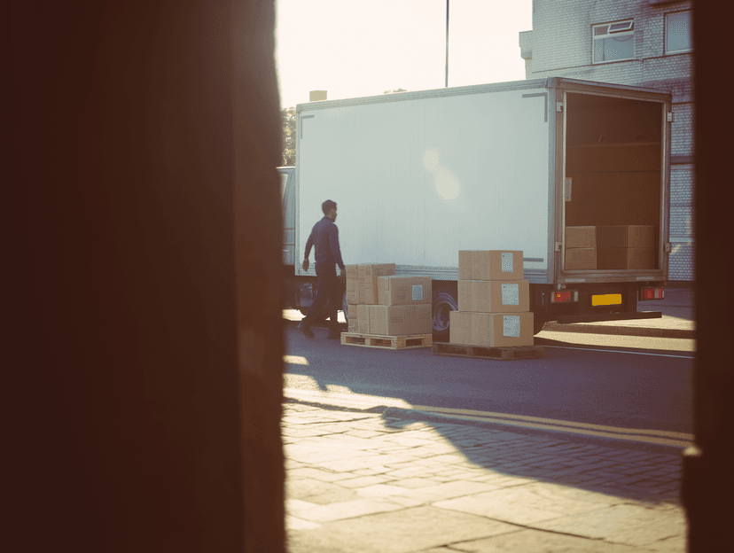 Commercial transport and collection vehicles handling pallet removal in Dubai